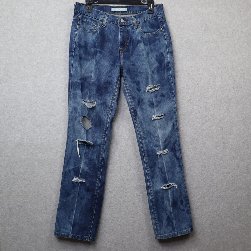 Levis‎ 505 Straight Leg Jeans Womens 6 Dark Marble Wash Custom Distressed Y2K
